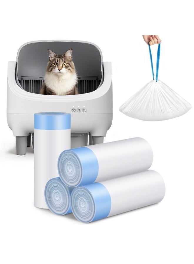 Self-Cleaning Cat Litter Box, Drawstring Cat Litter Box Liners, 4 Rolls Waste Drawer Liners Bags Replacement Compatible with Self-Cleaning Litter Box Robot Cat Litter Waste Receptacles Bags